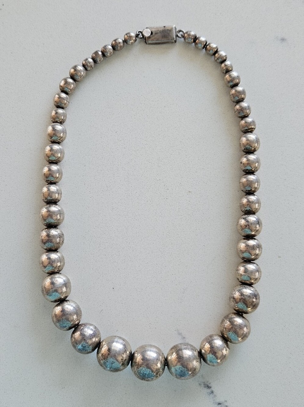 Vintage Taxco Southwestern 925 Sterling Silver Graduated Bead Necklace 16.5"